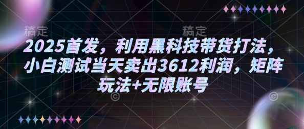2025首发，利用黑科技带货打法，小白测试当天卖出3612利润，矩阵玩法+无限账号【揭秘】-米落轻创