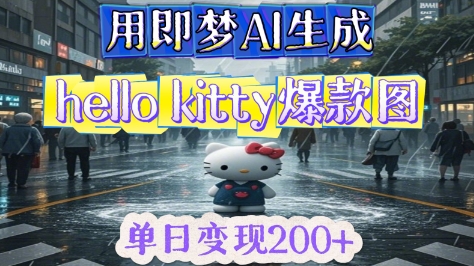 用即梦AI生成Hello Kitty爆款图，单日变现2张-米落轻创