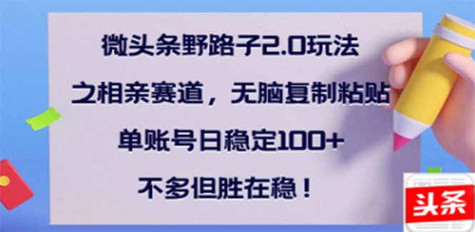 （14334期）微头条野路子2.0玩法之相亲赛道，无脑搬砖复制粘贴，单账号日稳定300+…-米落轻创