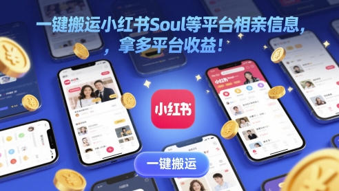 一键搬运小红书Soul等平台相亲信息，拿多平台收益!-米落轻创