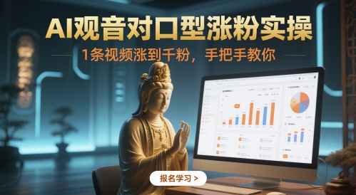 AI观音对口型涨粉实操，1条视频涨到千粉，手把手教你-米落轻创