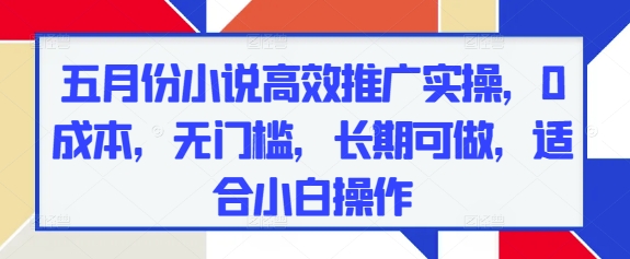 五月份小说高效推广实操，0成本，无门槛，长期可做，适合小白操作-米落轻创