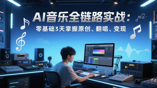 AI音乐全链路实战变现课：零基础3天掌握原创、翻唱、变现-米落轻创