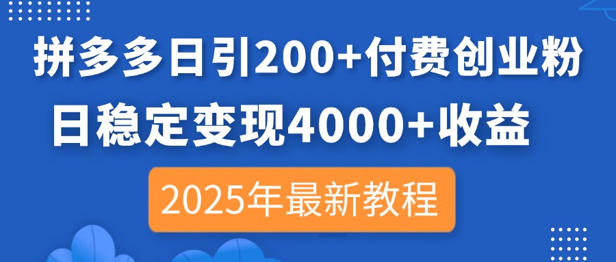 （14217期）拼多多日引200+付费创业粉，日稳定变现4000+收益，2025年最新教程-米落轻创