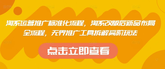 淘系运营推广标准化流程，​淘系改版后新品布局全流程，无界推广工具拆解高阶玩法-米落轻创