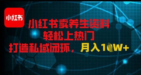 小红书卖养生资料轻松上热门，打造私域闭环，月入1W+-米落轻创