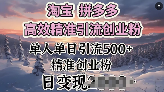 淘宝拼多多高效精准引流创业粉，单人单日引流500+创业粉，日变现多张-米落轻创