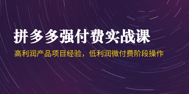 （14874期）拼多多强付费实战课-44期，高利润产品项目经验，低利润微付费阶段操作-米落轻创