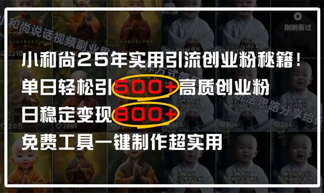 （14436期）小和尚2025年实用引流秘籍！单日轻松引500+高质量创业粉，日变现800+，…-米落轻创