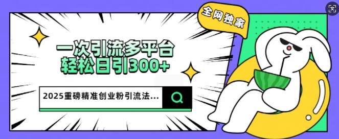 2025重磅全网独家引流法，一次多平台，轻松日引300+精准创业粉-米落轻创