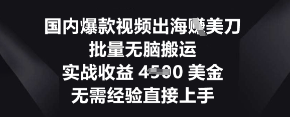 国内爆款视频出海挣美刀，批量无脑搬运，实战收益4.5k，无需经验直接上手-米落轻创