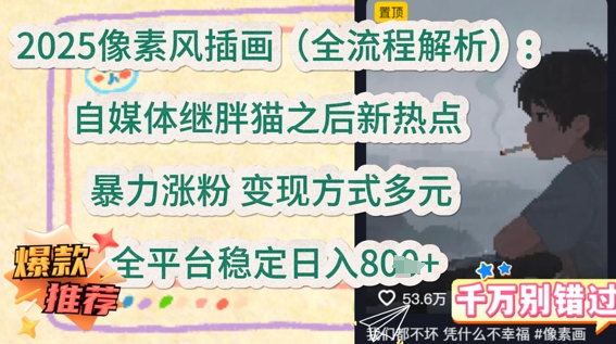 2025像素风插画(全流程解析)：自媒体继胖猫之后新热点，暴力涨粉，变现方式多元，全平台稳定日入多张-米落轻创