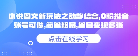 小说推文图文新玩法之动静结合，0粉抖音账号可做，简单粗暴，单日变现多张-米落轻创