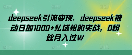 deepseek引流变现，deepseek被动日加1000+私域粉的实战，0粉丝月入过W-米落轻创