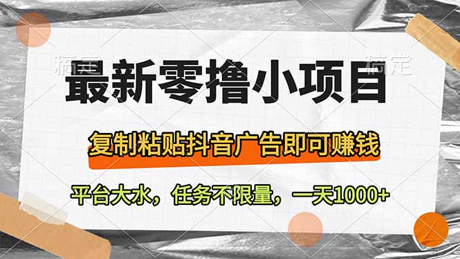 （14230期）最新零撸小项目，复制粘贴抖音广告即可赚钱，平台大水，任务不限量，一…-米落轻创