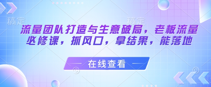流量团队打造与生意破局，老板流量必修课，抓风口，拿结果，能落地-米落轻创