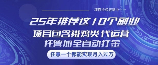 25年推荐这10个副业项目包含褂鸡类、代运营托管类、全自动打金类【揭秘】-米落轻创