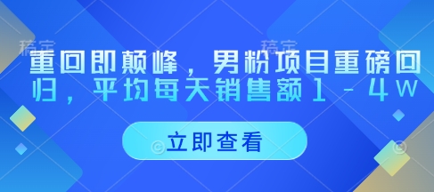 重回即颠峰，男粉项目重磅回归，平均每天销售额1-4W-米落轻创