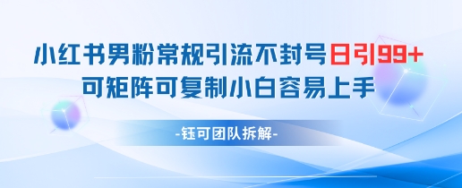 小红书男粉常规引流不封号日引99+变现简单 可矩阵可复制小白容易上手-米落轻创