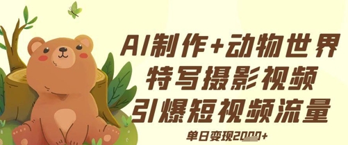 AI制作动物世界特写摄影视频+引爆短视频流量+单日变现多张-米落轻创