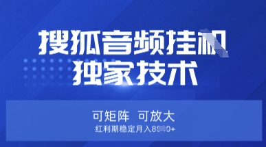 【搜狐音频挂G】独家技术，可矩阵可放大，红利期稳定月入8k【揭秘】-米落轻创