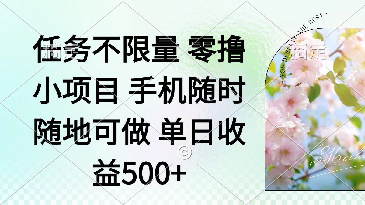 （14391期）零撸小项目 手机随时可做 任务不限量 单日收益500＋-米落轻创
