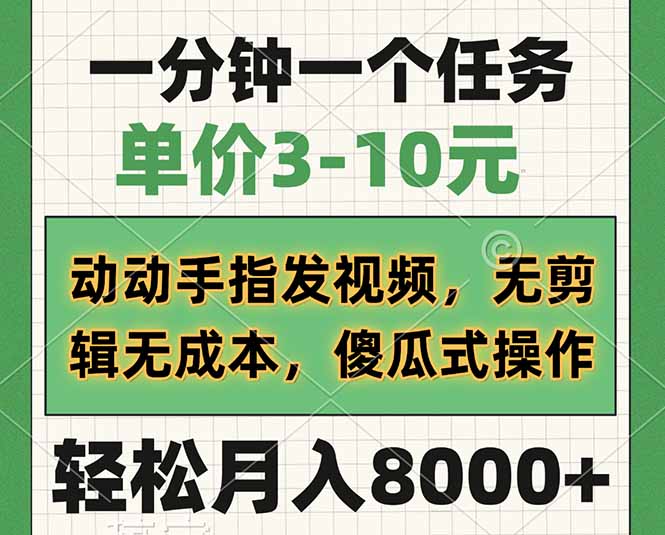 （14494期）一分钟一个任务，单价3-10元，动动手指发视频，无剪辑无成本，傻瓜式操…-米落轻创