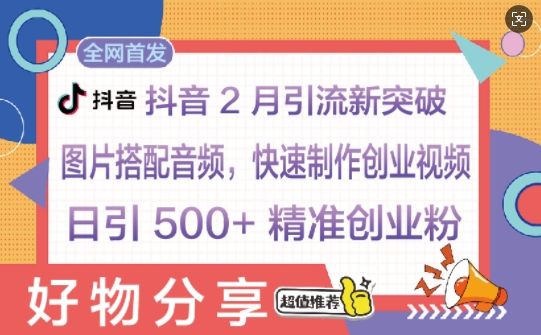抖音2月引流新突破：图片搭配音频，快速制作创业视频，日引 500+ 精准创业粉-米落轻创