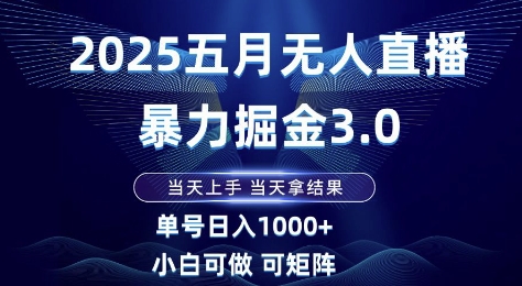 2025五月无人直播暴力掘金3.0，当天上手，当天拿结果，单号日入1k+小白可做可矩阵【揭秘】-米落轻创