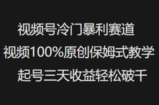 视频号冷门暴利赛道视频100%原创保姆式教学起号三天收益轻松破千-米落轻创