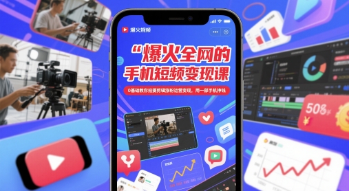爆火全网的手机短视频变现课，0基础教你拍摄剪辑涨粉运营变现，用一部手机挣钱-米落轻创