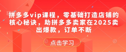 拼多多vip课程，零基础打造店铺的核心秘诀，助拼多多卖家在2025卖出爆款，订单不断-米落轻创