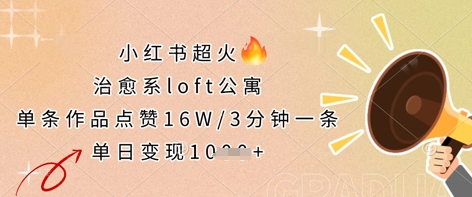 小红书超火的治愈系loft公寓，单条作品点赞16W，3分钟一条，单日变现数张-米落轻创