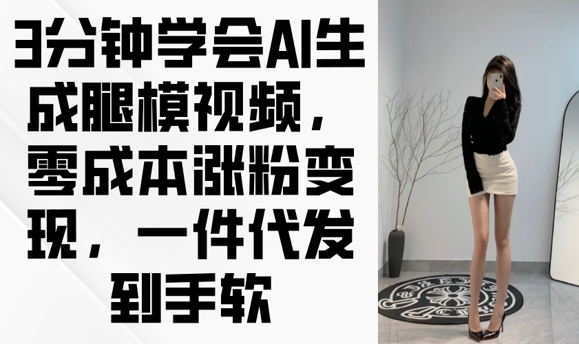 （14537期）3分钟学会AI生成腿模视频，零成本涨粉变现，一件代发到手软-米落轻创