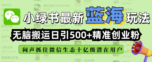 小绿书无脑搬运引流，全自动日引500精准创业粉，微信生态内又一个闷声发财的机会-米落轻创