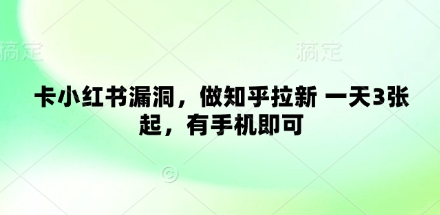 卡小红书漏洞，做知乎拉新 一天3张起，有手机即可-米落轻创