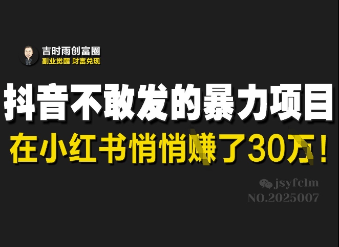 抖音不敢发的暴利项目，在小红书悄悄挣了30W-米落轻创