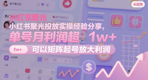 小红书聚光投放实操经验分享，单号月利润超1w+，可以矩阵起号放大利润-米落轻创