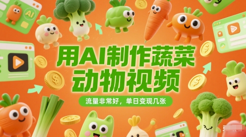 用AI制作蔬菜动物视频，流量非常好，单日变现几张-米落轻创
