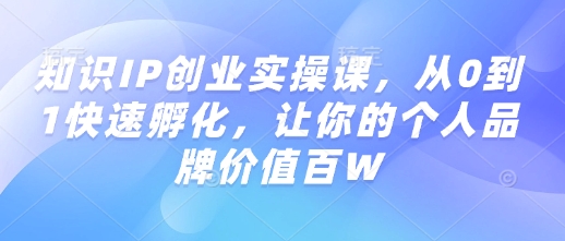 知识IP创业实操课，从0到1快速孵化，让你的个人品牌价值百W-米落轻创