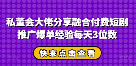 私董会大佬分享融合付费短剧推广爆单经验每天3位数-米落轻创