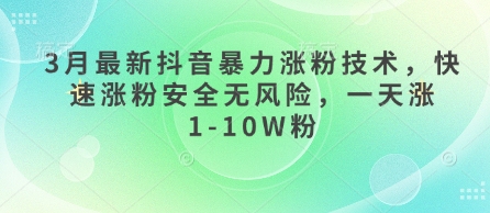 3月最新抖音暴力涨粉技术，快速涨粉安全无风险，一天涨1-10W粉-米落轻创