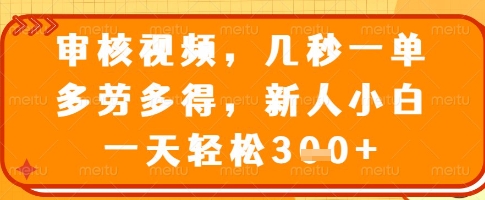 审核视频，几秒一单，多劳多得，新人小白一天轻松3张【揭秘】-米落轻创