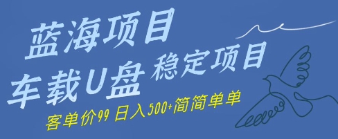 蓝海项目车载U盘稳定项目，挣的就是信息差，客单价99，日入几张简简单单-米落轻创