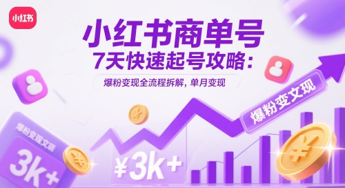 小红书商单号7天快速起号攻略：爆粉变现全流程拆解，单月变现3k+-米落轻创