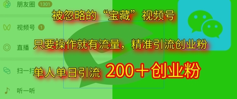 被忽略的“宝藏”视频号引流精准创业粉单人单日引流200+精准粉-米落轻创