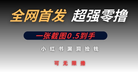全网首发无限零撸捡钱项目，小红书一张截图0.5元可无限零撸-米落轻创