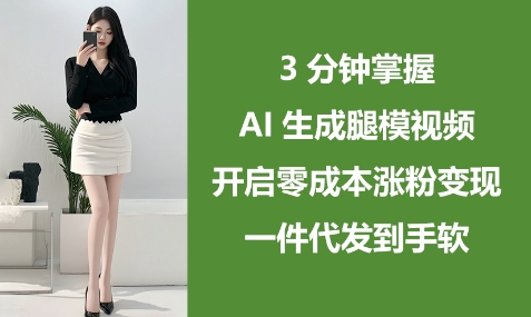 3分钟掌握AI生成腿模视频，开启零成本涨粉变现，一件代发到手软-米落轻创