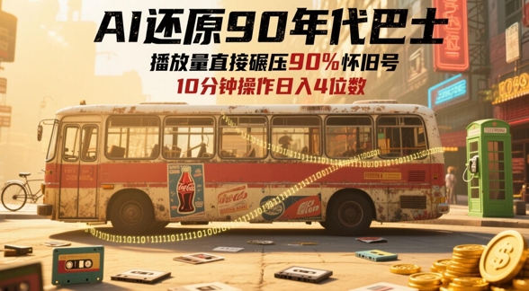 AI还原90年代巴士，一帧就让70后泪崩，播放量直接碾压90%怀旧号，每天操作十分钟，日入四位数-米落轻创