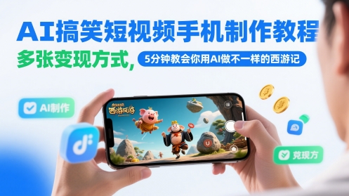 AI搞笑短视频手机制作教程，多张变现方式，5分钟教会你用AI做不一样的西游记-米落轻创